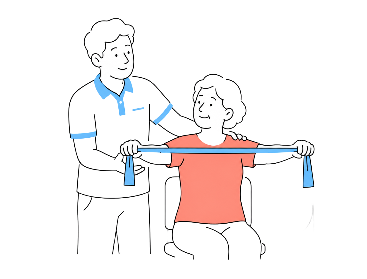Strength work between kinesiologist and patient.